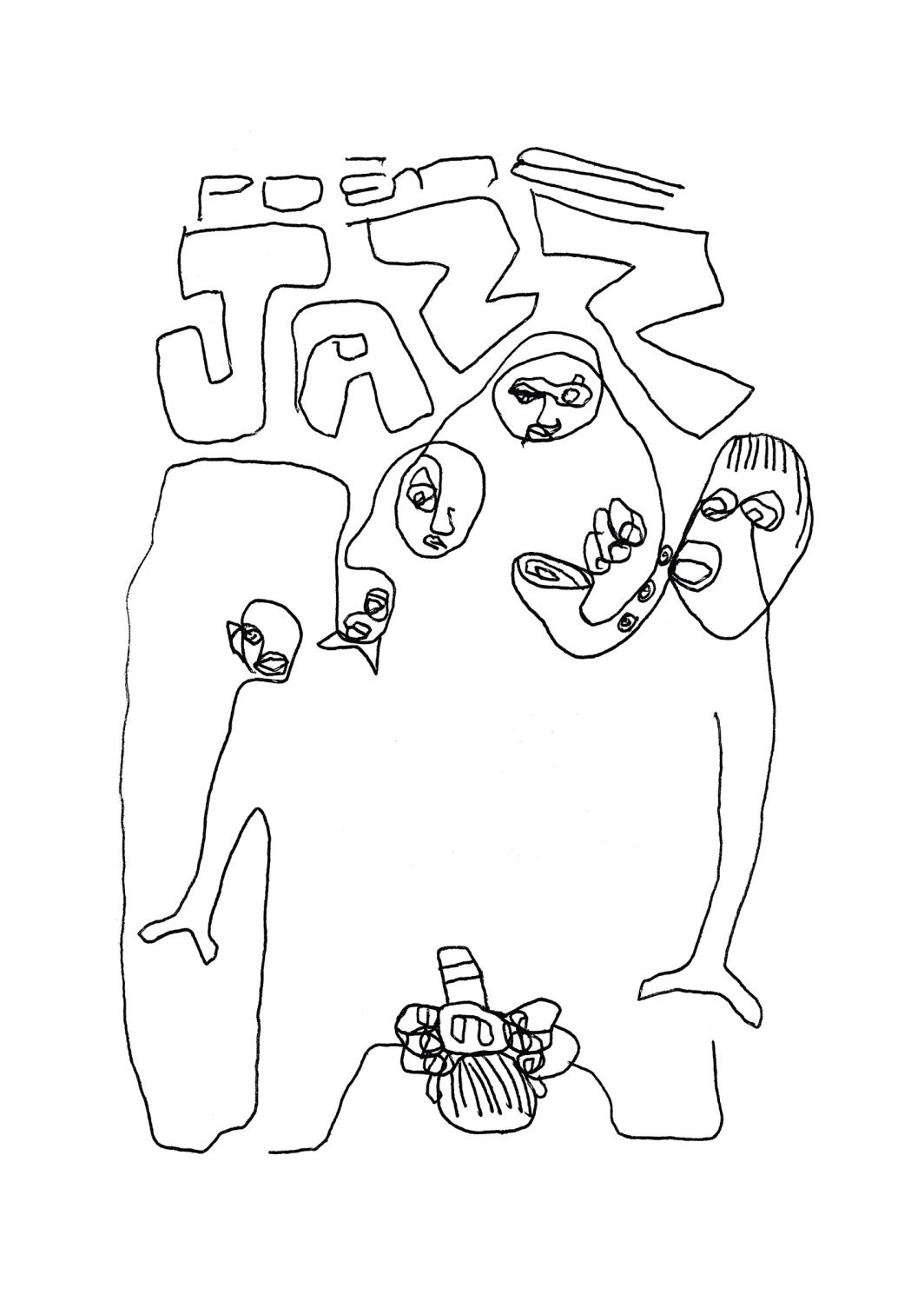 Dessin, Illustration, Interprète, Jazzman, Instrument, Instrument de musique, Jazz, Poème Jazz, Poème, Famille, Musique, Musicien, Sax, Saxophone, Saxophoniste, Personnage, Homme, Femme, Enfant, Photographe, Appareil photographique, De dessus, Plongée, Photo de famille, Boîtier photo, Amateur, Corps, Bras, Bras tendu, Main, Touche, Regard, Écriture manuscrite, Stylo bic, Bic, Stylo à billes, Jazzmen, Noir et blanc, n&b, nb