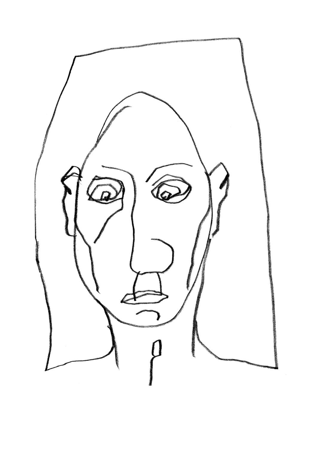 Dessin, Illustration, Croquis, Personnage, Personne, Homme, Portrait, Visage, Chauve, Regard, Au trait, Dessin au trait, Crayon noir, Crayon, Crayon gras, Noir et blanc, n&b, nb